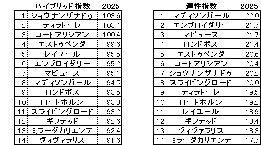 2025　クイーンＣ　HB指数